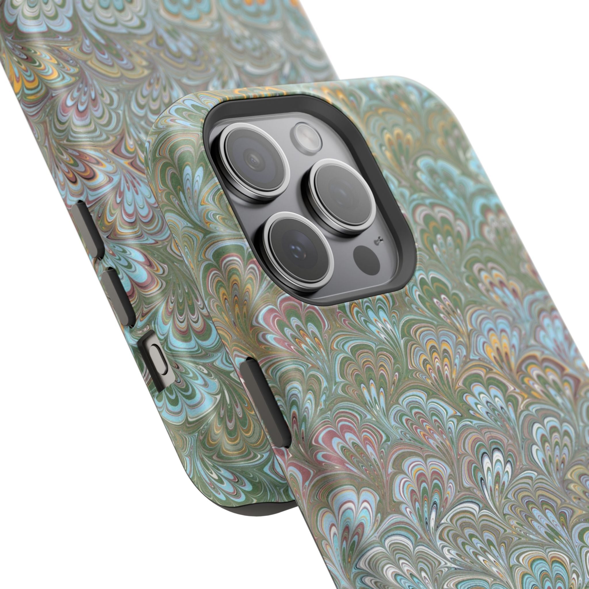Green, Blue, + White Marbled Peacock - Dual Layer MAG SAFE Phone Case