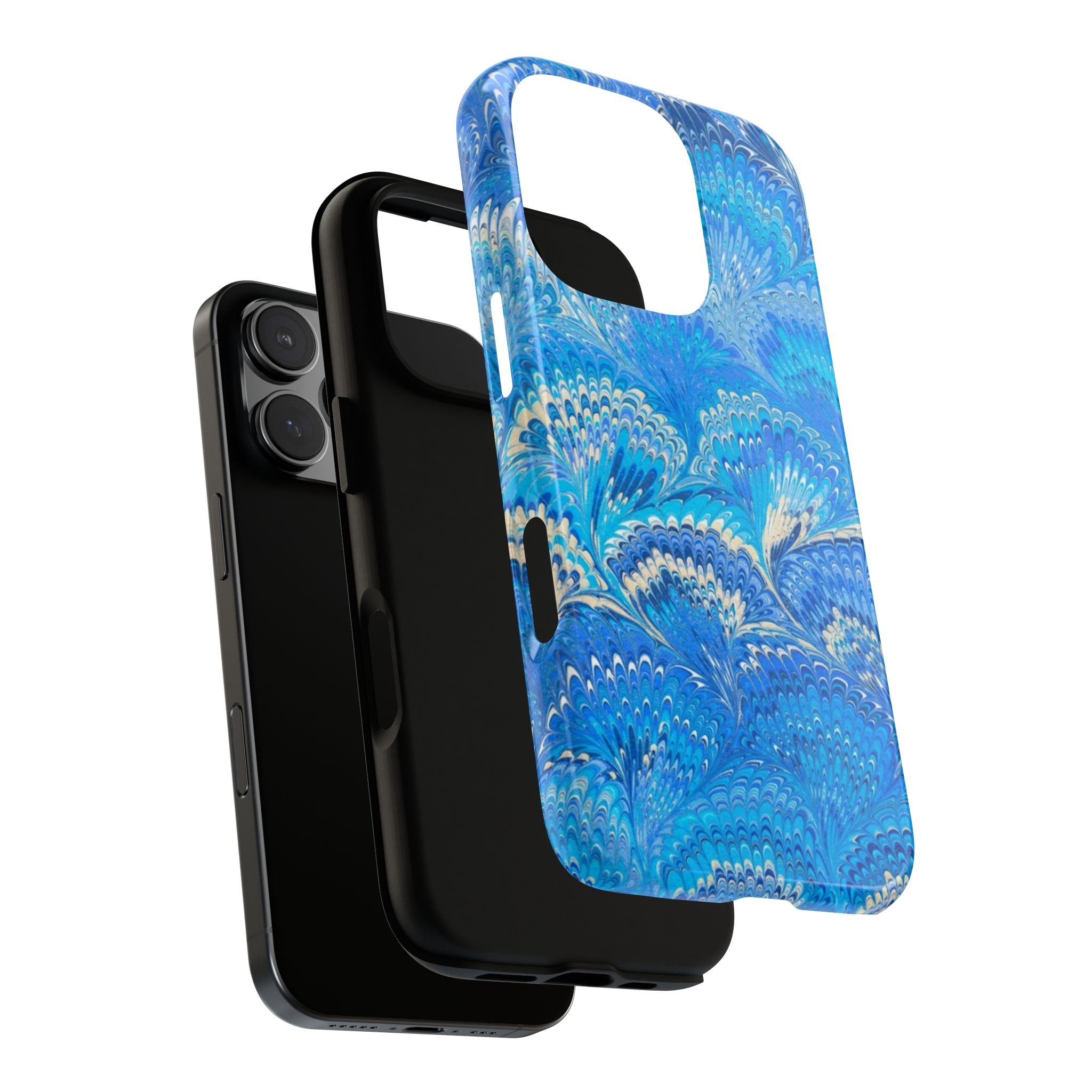 Bright Blue + White Marbled - Dual Layer Phone Cover