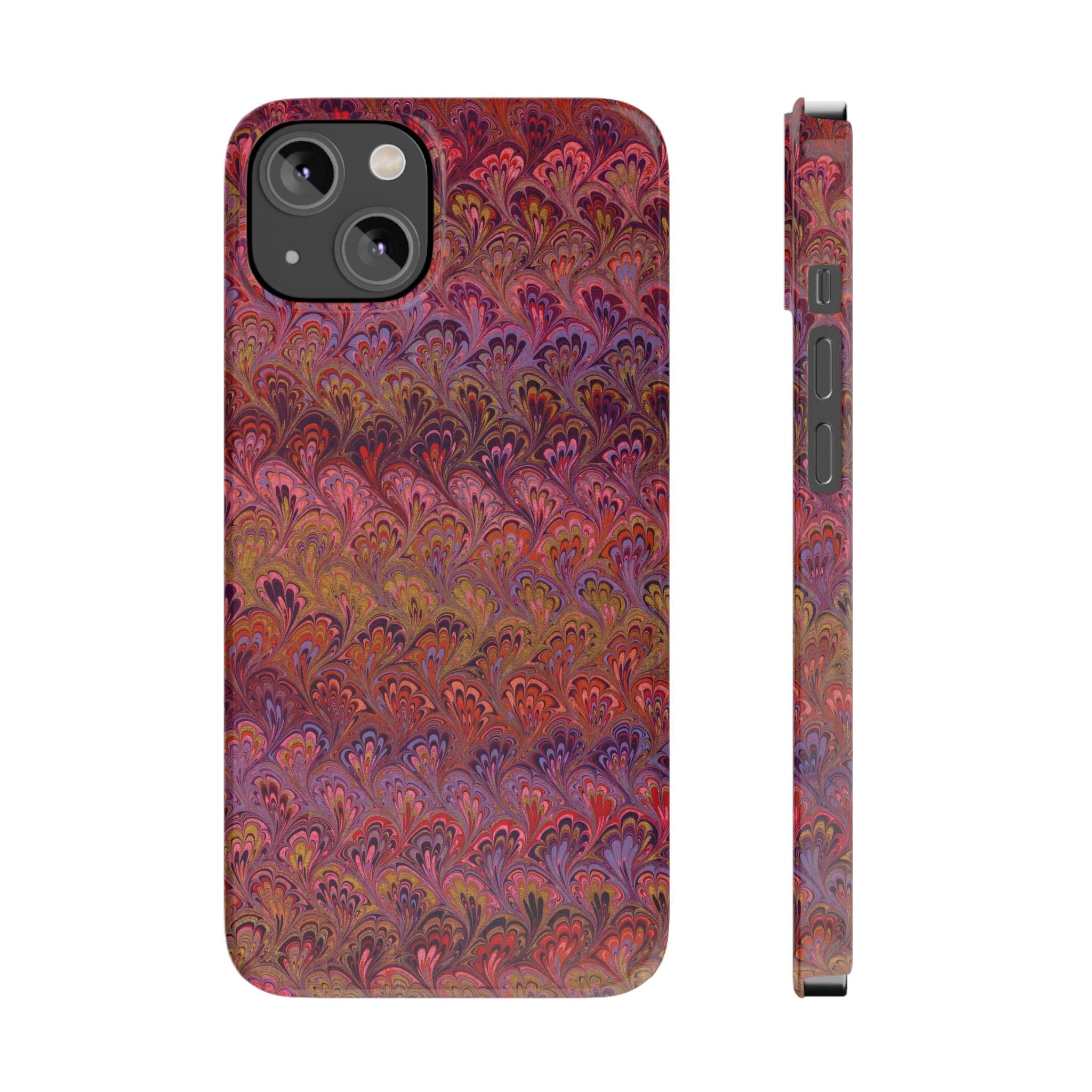 Reds, Lavenders, Marbled VIntage Design, Italian Feather Phone Case, Slim Phone Cases, IPHONE16 and all sizes