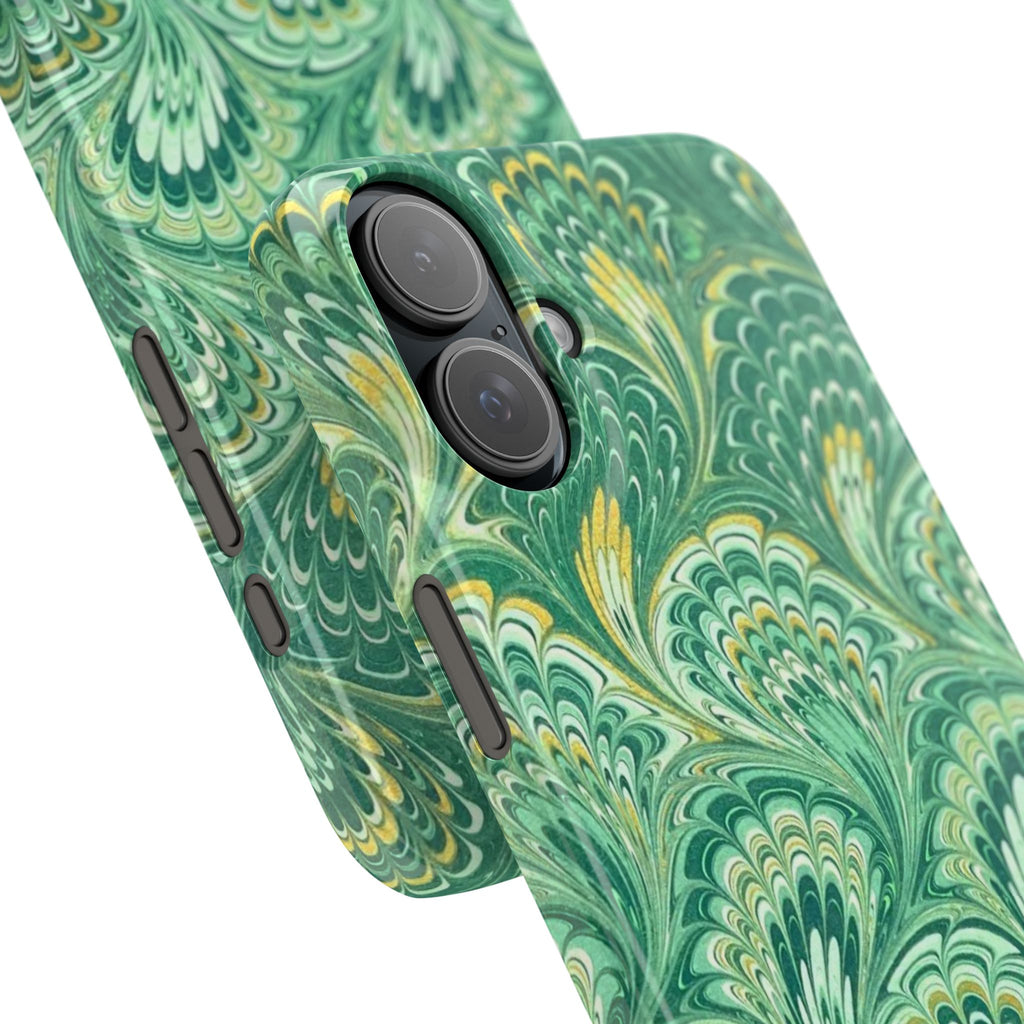 Marbled Feather Green Swirl - Single Layer Slim Phone Case
