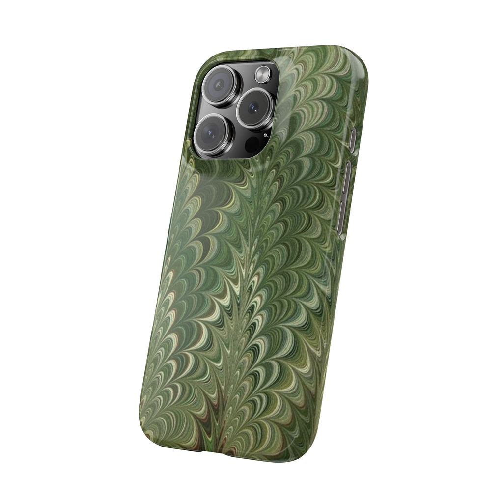 Green Marbled Slim Phone Case — Botanical Swirl Pattern Slim Case
