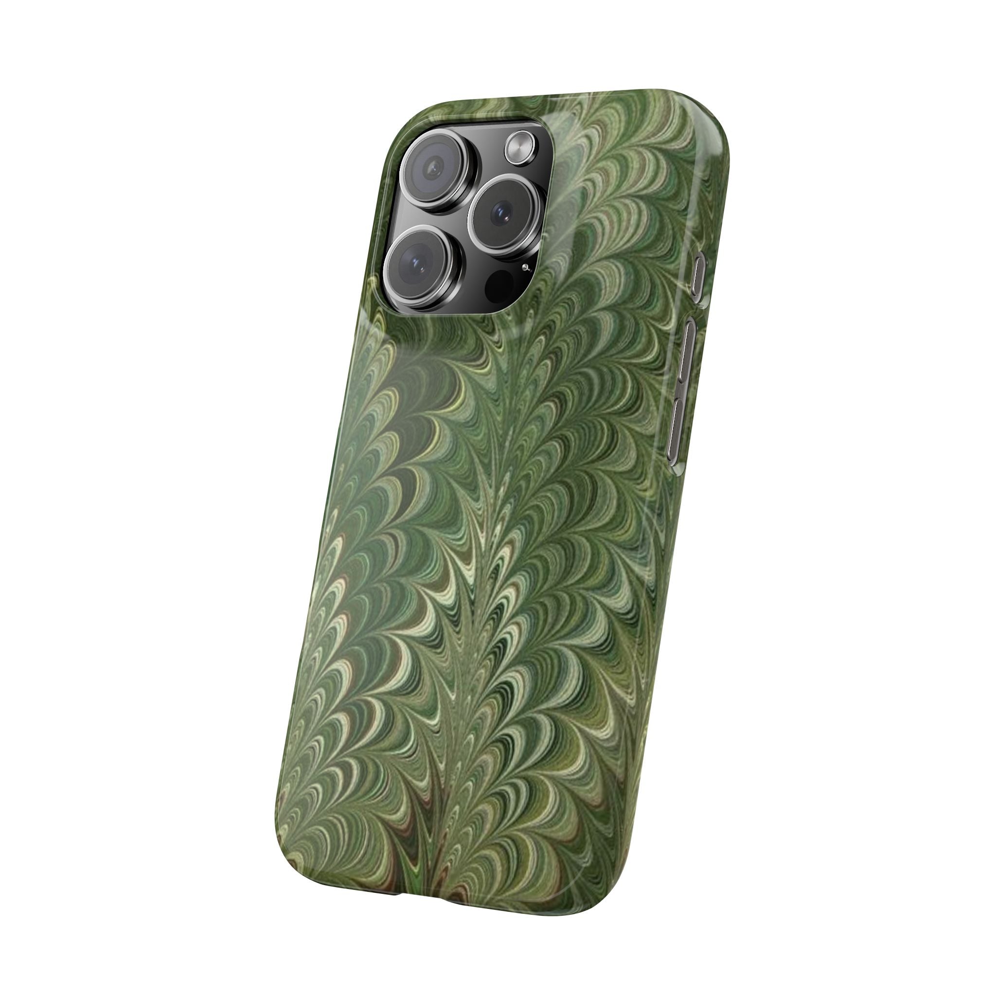 Green Marbled Slim Phone Case — Botanical Swirl Pattern Slim Case