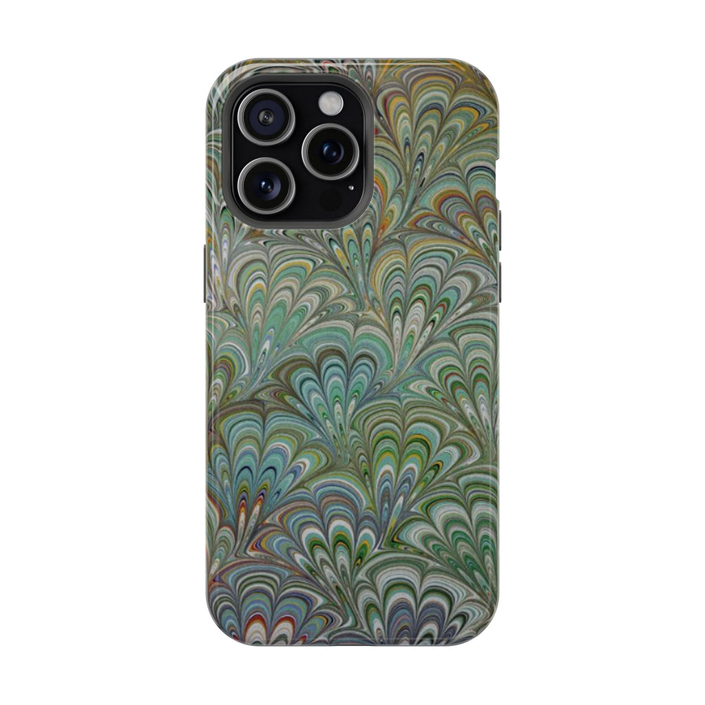 iPhone17 + All Models Phone Cases, Italian Peacock Feather Design, Stylish Impact-Resistant Shell, Protective Cover, Green Peacock Print