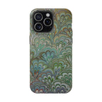 iPhone17 + All Models Phone Cases, Italian Peacock Feather Design, Stylish Impact-Resistant Shell, Protective Cover, Green Peacock Print