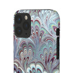 Marbled Feather Blue, White + Burgundy Swirl - Single Layer Slim Phone Case