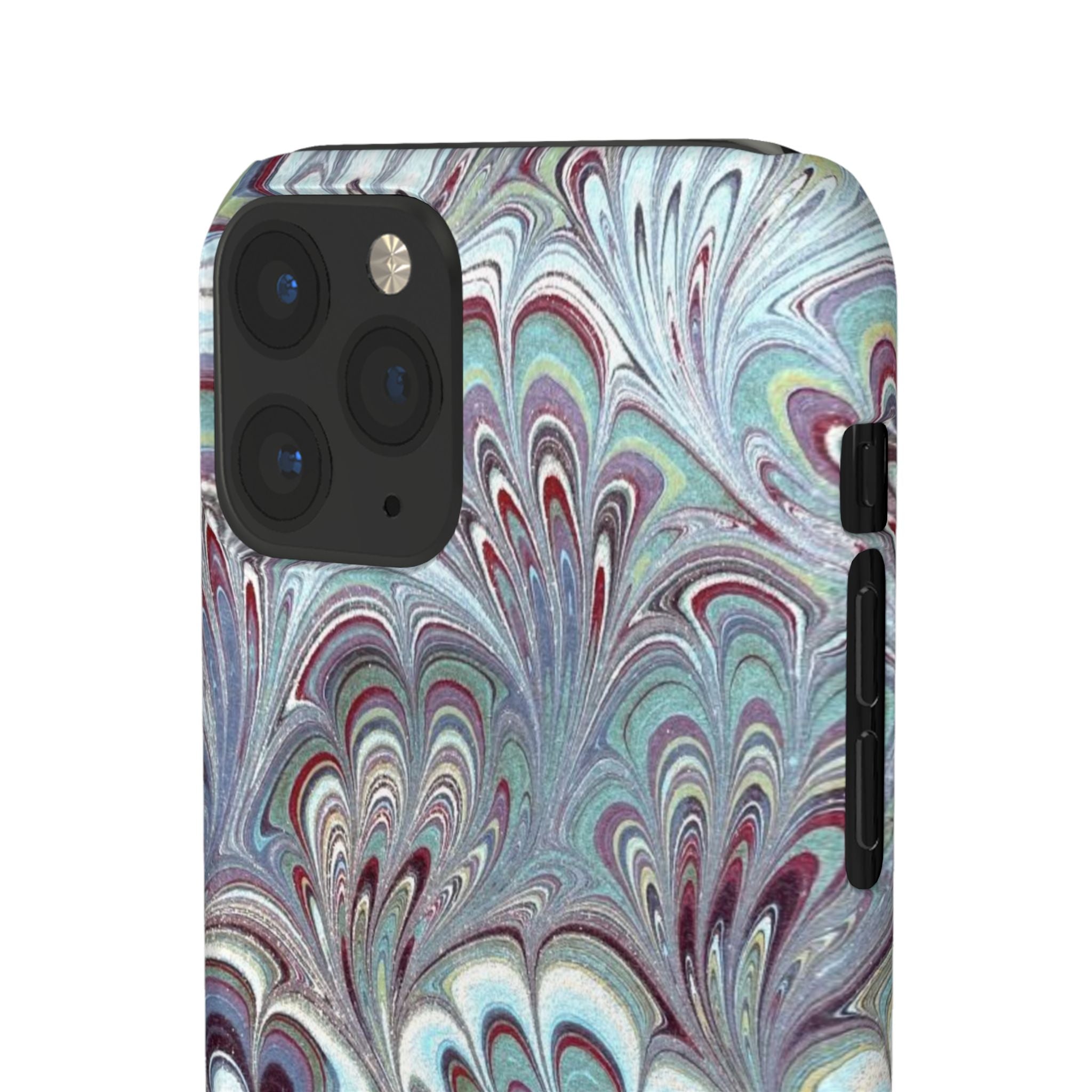 Marbled Feather Blue, White + Burgundy Swirl - Single Layer Slim Phone Case