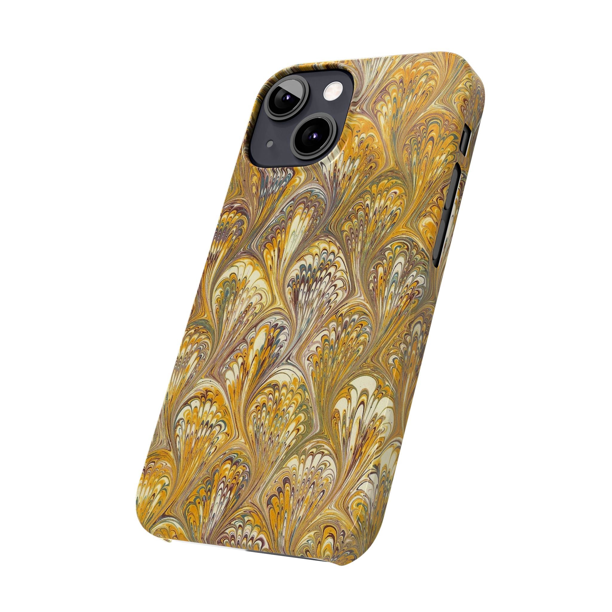 Golden Yelllow Hand-Marbled Florentine Italian Phone Case for iPhone 17 and all sizes