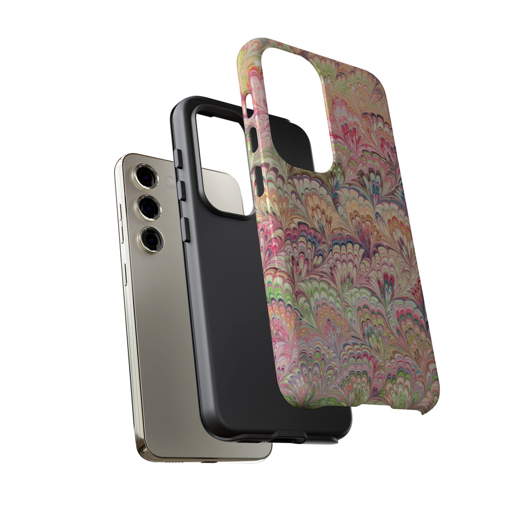 Pastel Pink + Green Feather Marbled Phone Case - Dual Layer Phone Cover