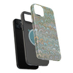 Green, Blue, + White Marbled Peacock - Dual Layer MAG SAFE Phone Case
