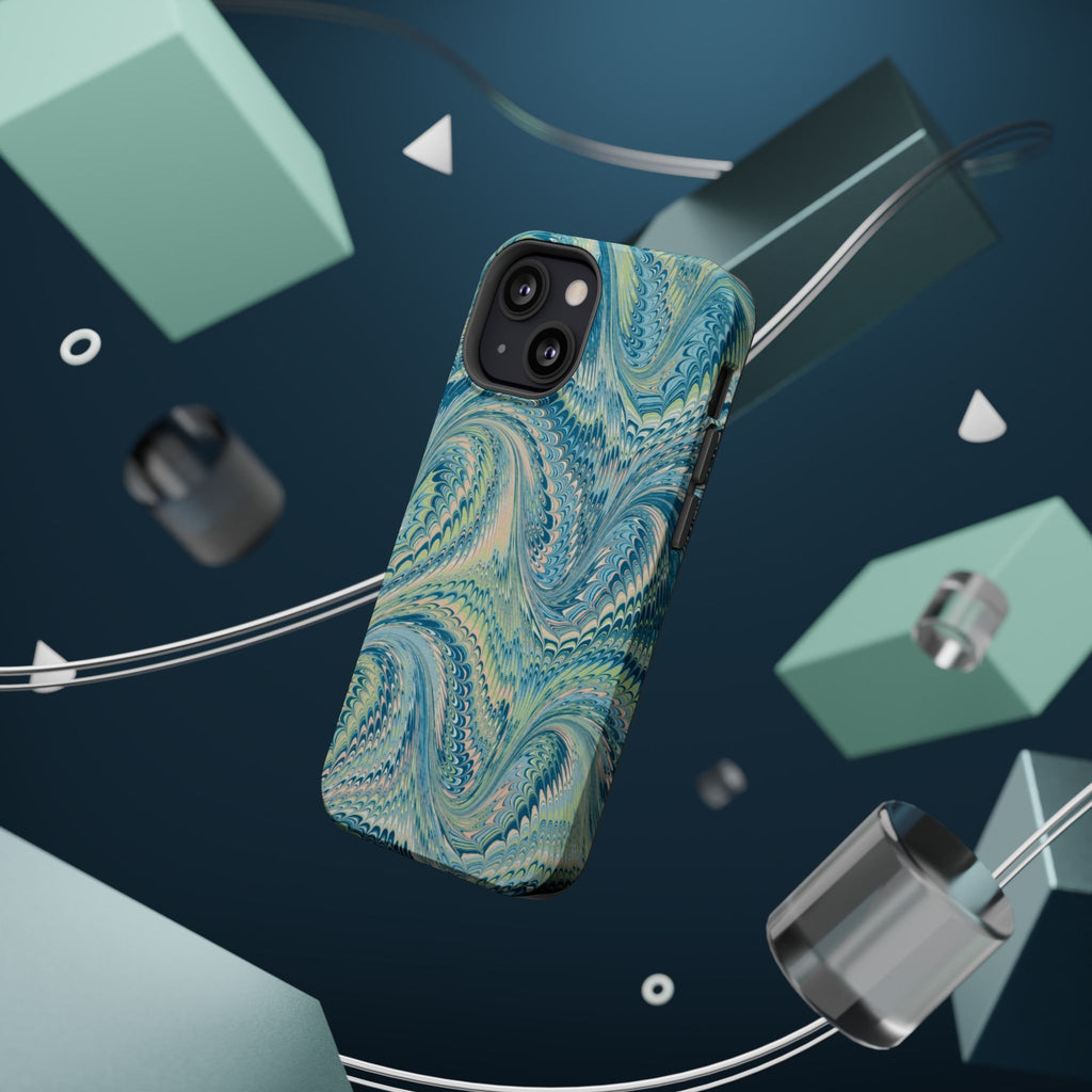 Aqua + Green Marble Phone Case - Impact-Resistant MAG SAFE - Dual Cover Design