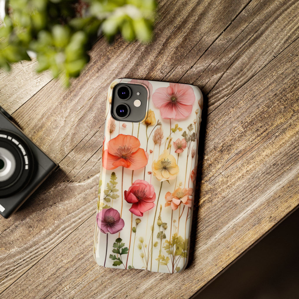 Slim Phone Case - Pink Floral Pressed Flowers iPhone 17 and Other Sizes - Glossy Finish