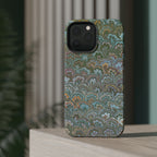 Green, Blue, + White Marbled Peacock - Dual Layer MAG SAFE Phone Case