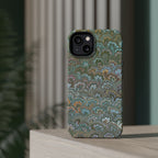 Green, Blue, + White Marbled Peacock - Dual Layer MAG SAFE Phone Case
