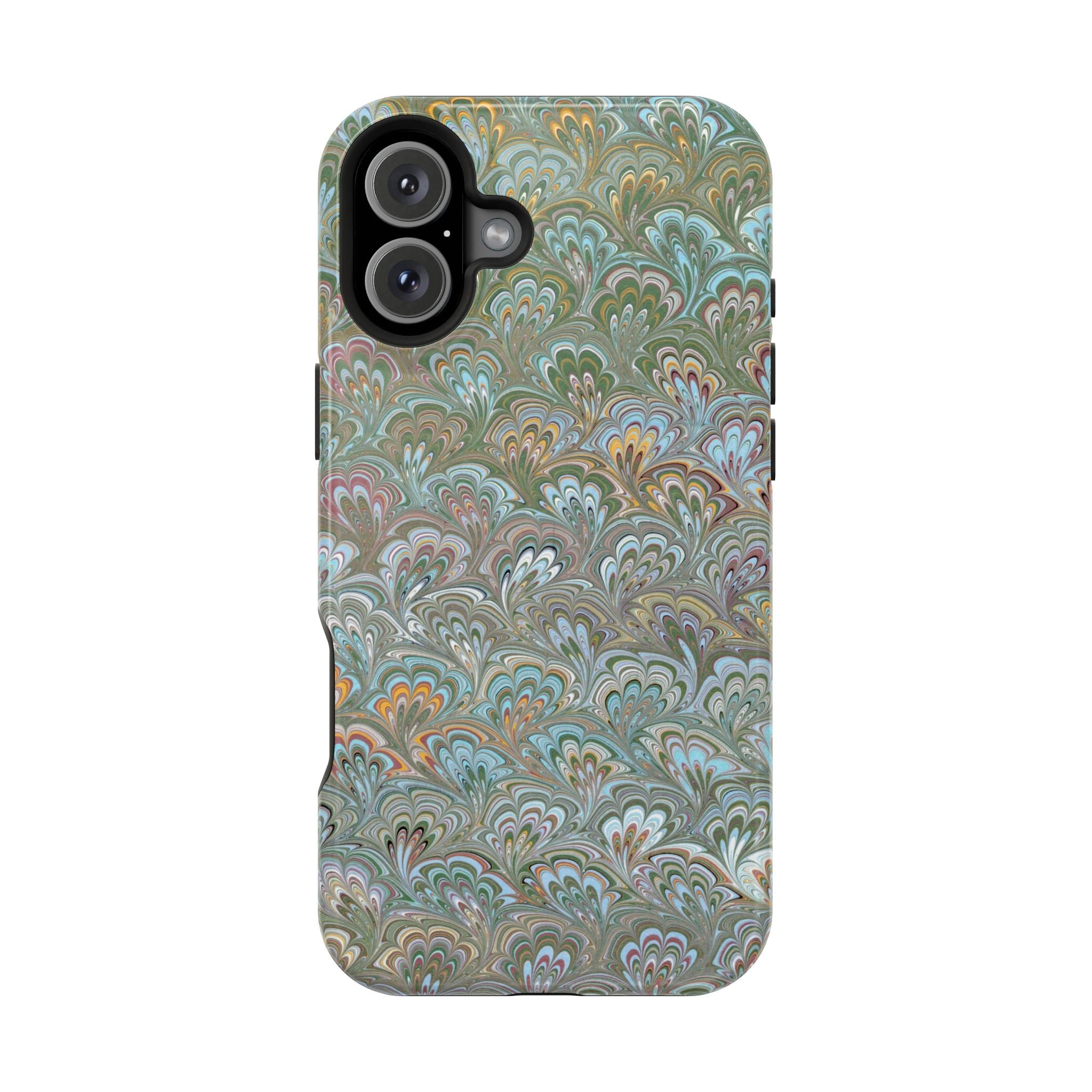 Green, Blue, + White Marbled Peacock - Dual Layer MAG SAFE Phone Case