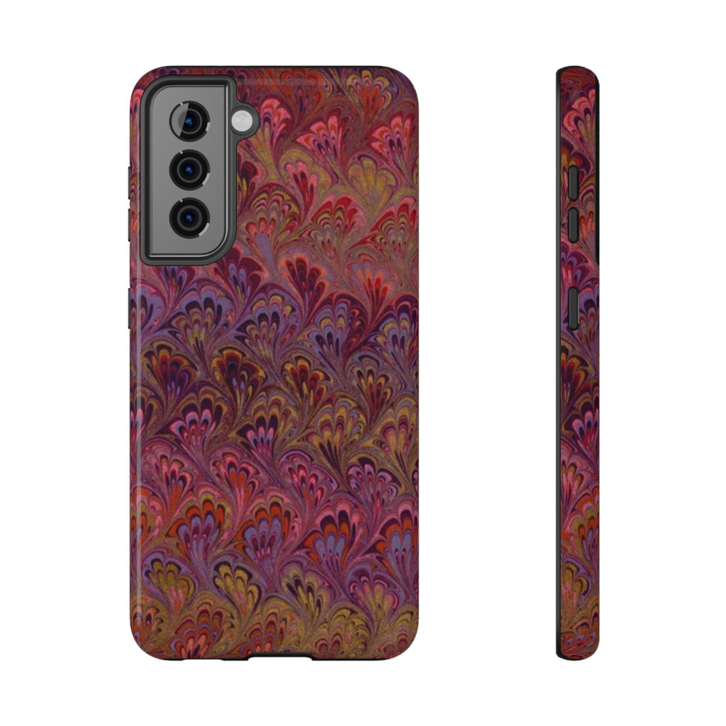 Red, Burgundy, Lavender Italian Peacock Feather Design Phone Case