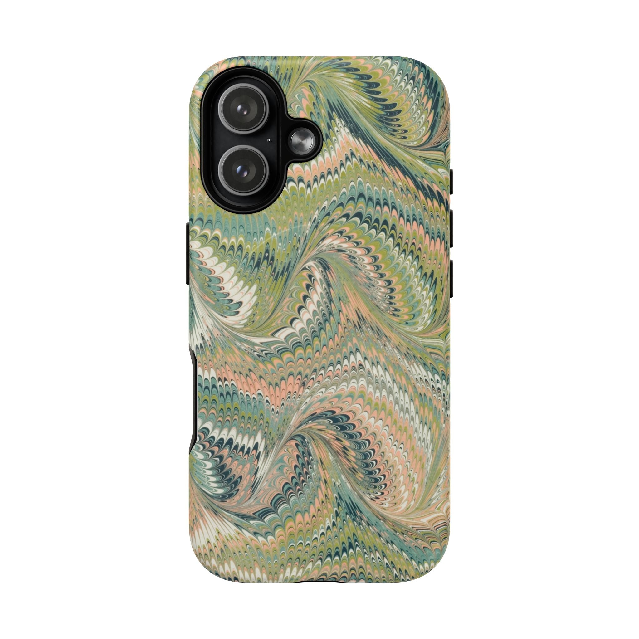 Florentine Marble iPhone Case | Inspired by Florence | Italian Marbled Paper Technique | Artisanal Green Swirl | Dual-Layer Protective Case | Matte or Glossy