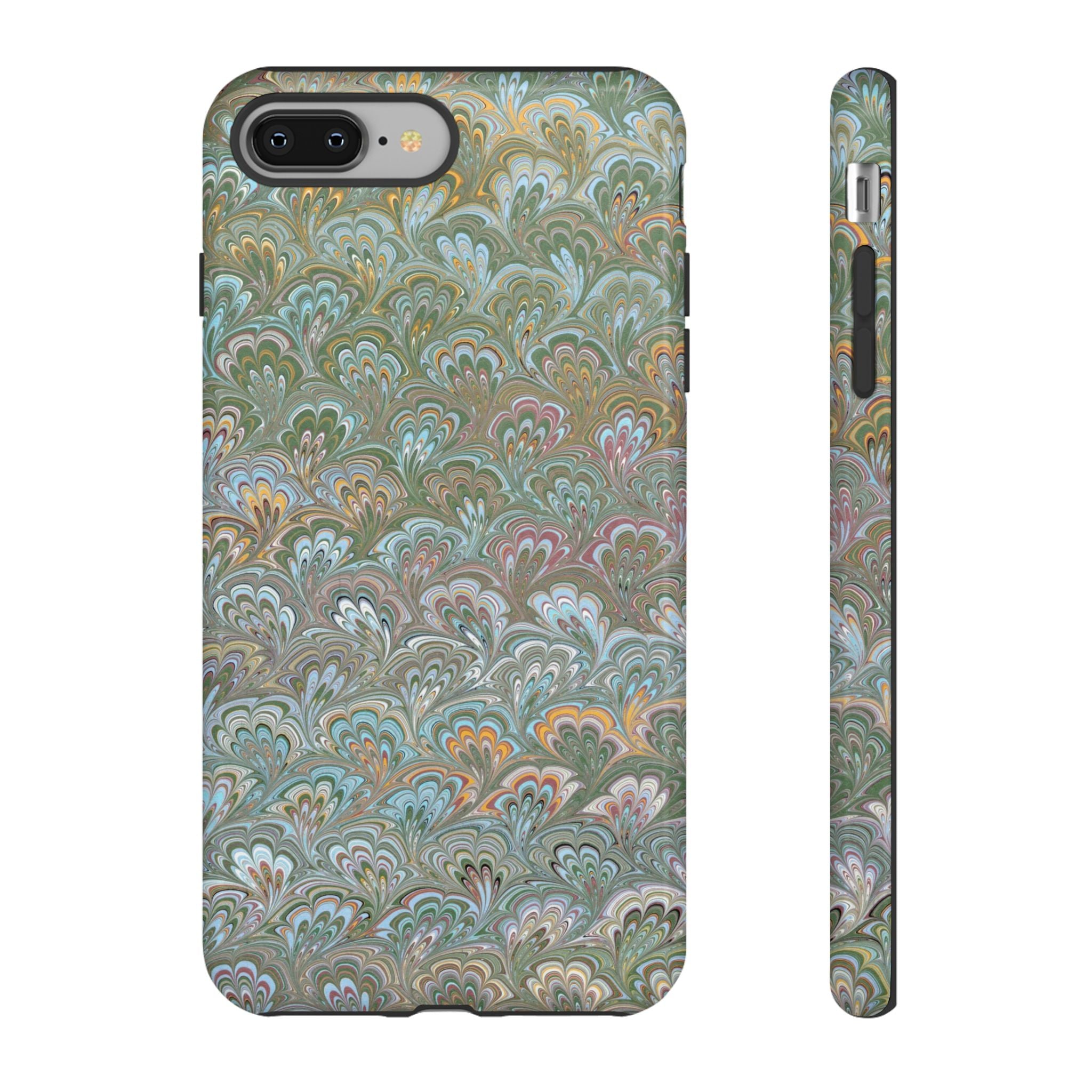 Blue and Green Feather Marbled Phone Case — Dual Layer - Tough Protective Phone Cover