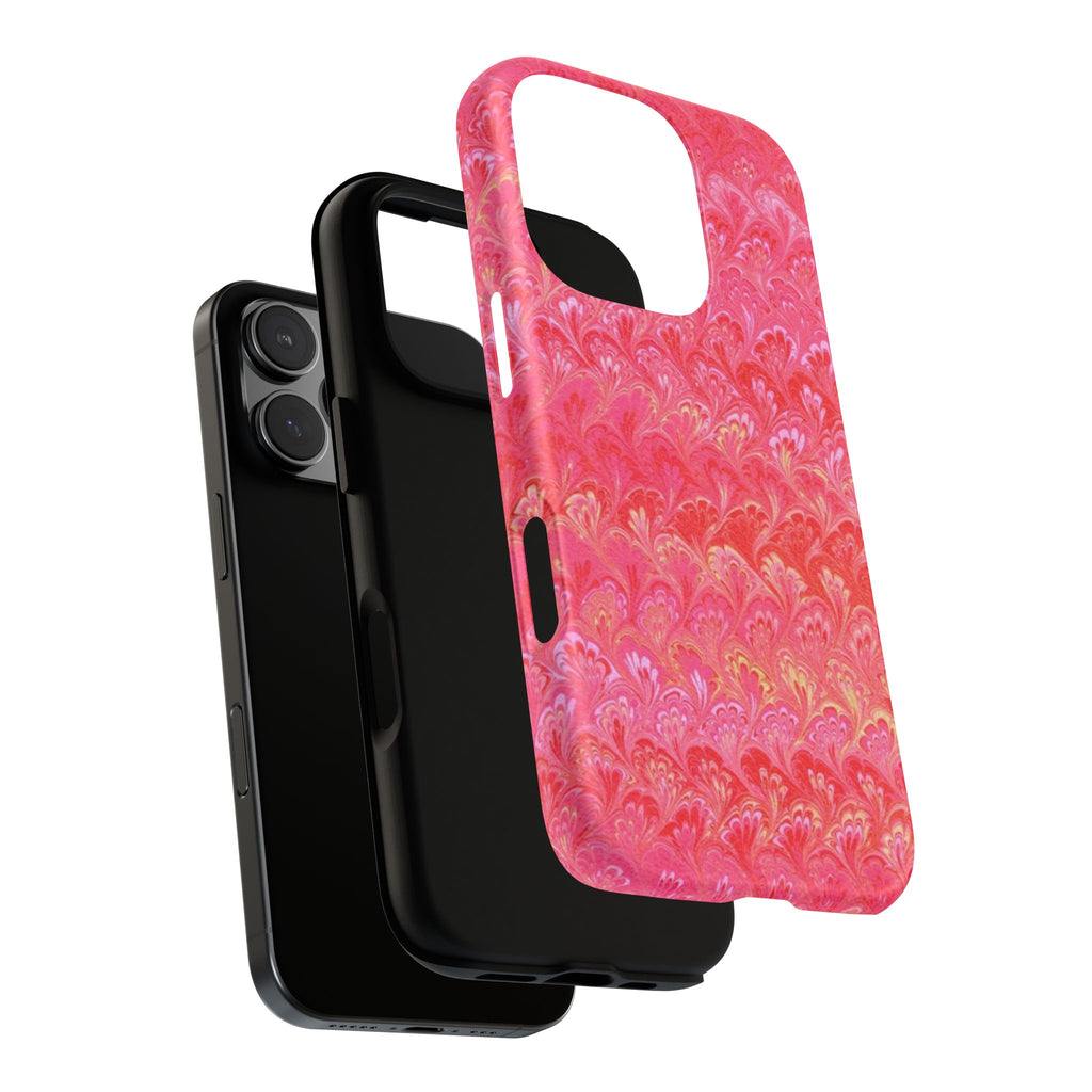 Pink and Gold Marbled Peacock Durable Phone Case - Olive Green and Brown - Matte or Glossy