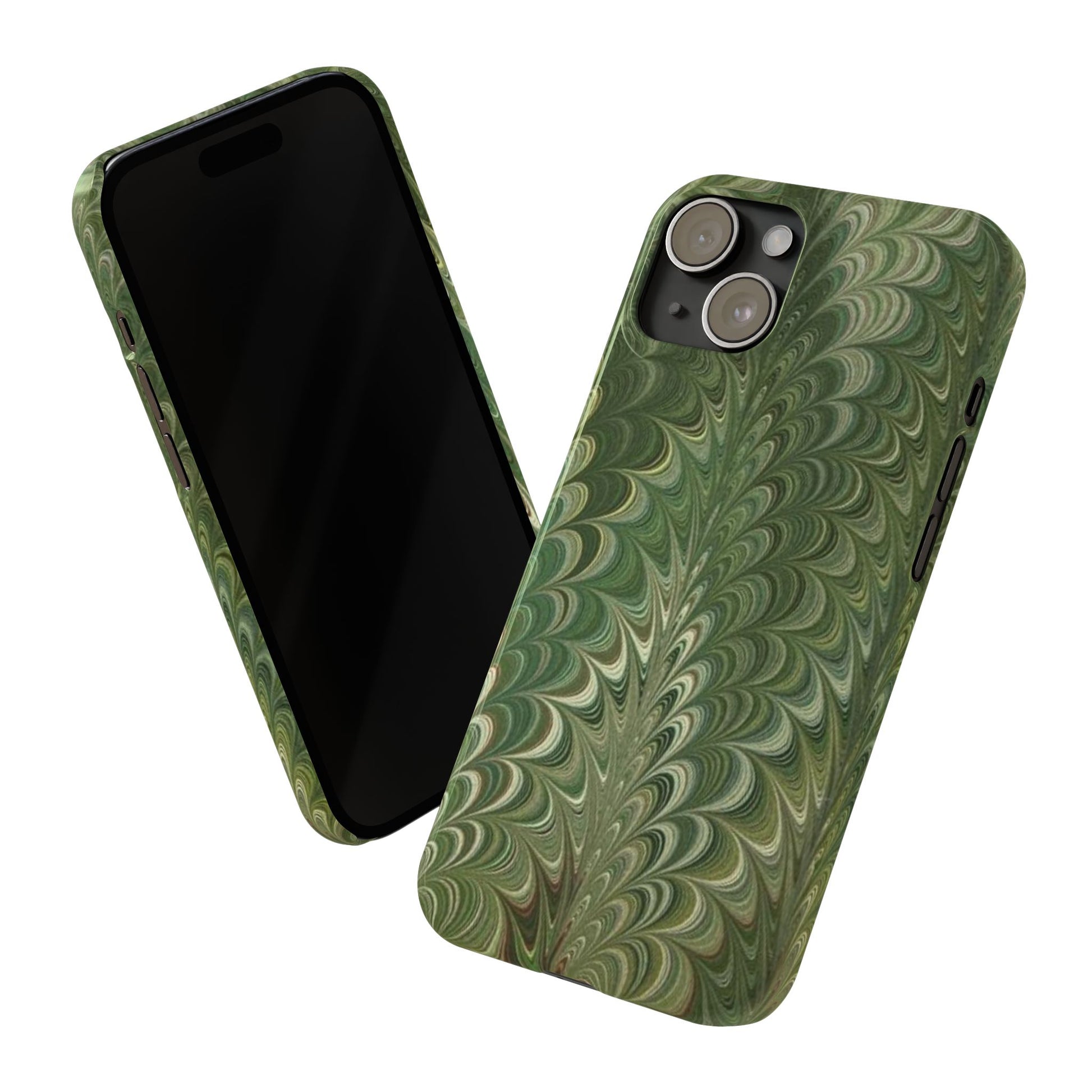 Deep Green Hues of Italian Hand-Painted, Vintage Marbled Paper from Italy Designed Phone Case, iPhone16 Case and all iPhone Cases