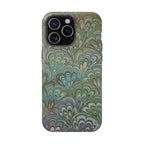 iPhone17 + All Models Phone Cases, Italian Peacock Feather Design, Stylish Impact-Resistant Shell, Protective Cover, Green Peacock Print
