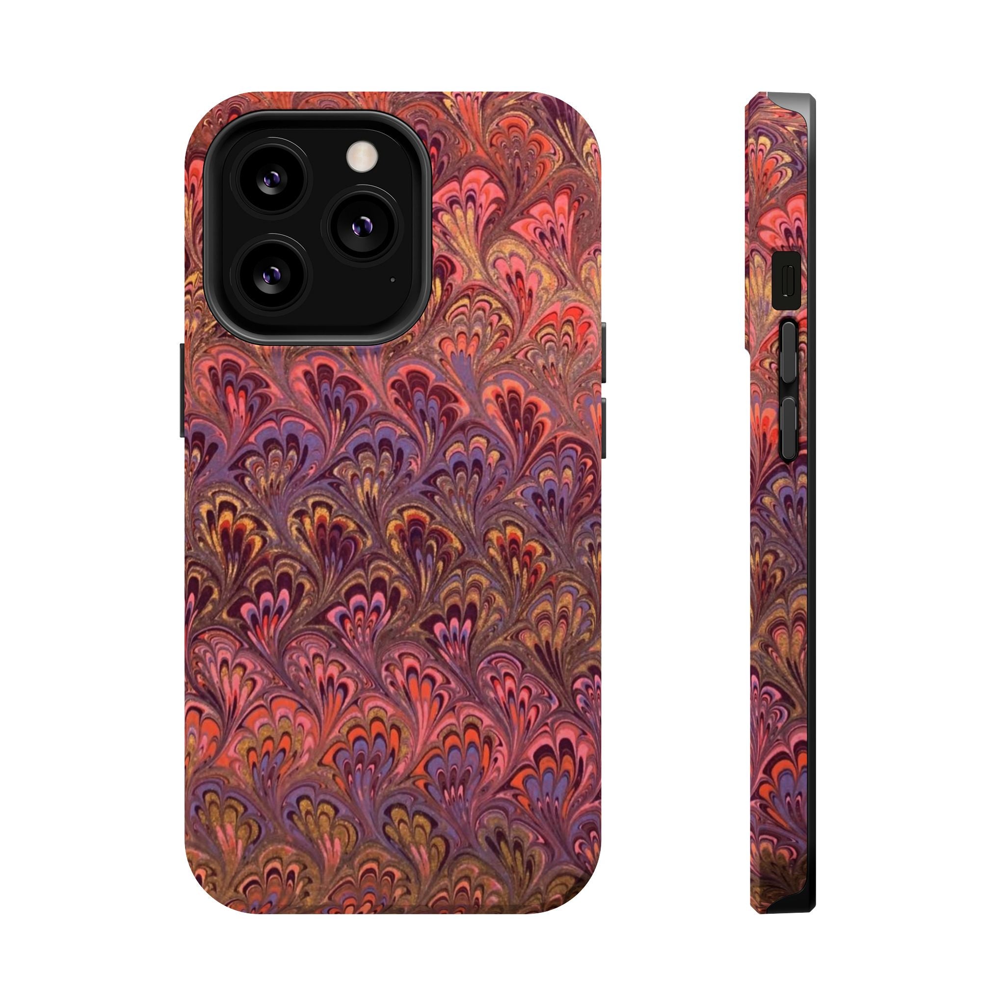 Mag Safe Marble iPhone Case - Red, Burgundy, Lavender & Gold Impact-Resistant