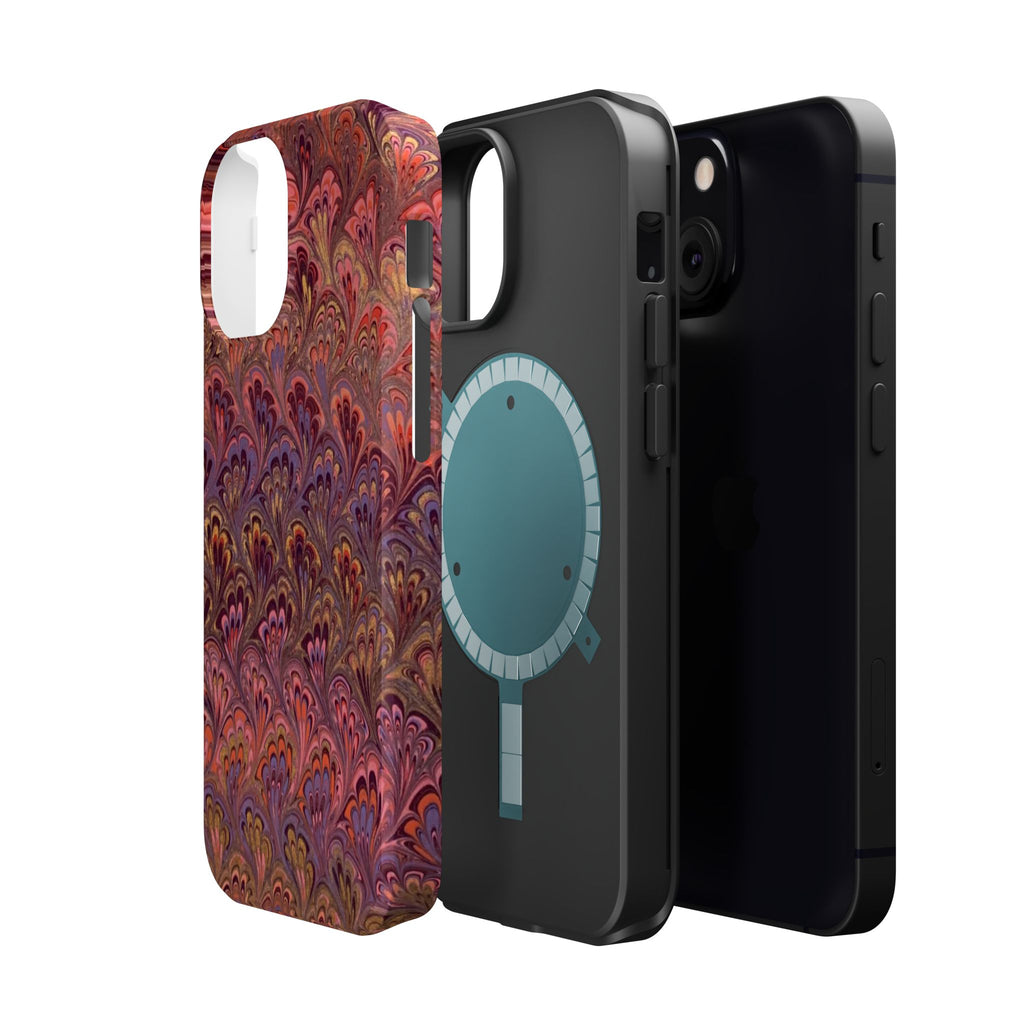 Mag Safe Marble iPhone Case - Red, Burgundy, Lavender & Gold Impact-Resistant