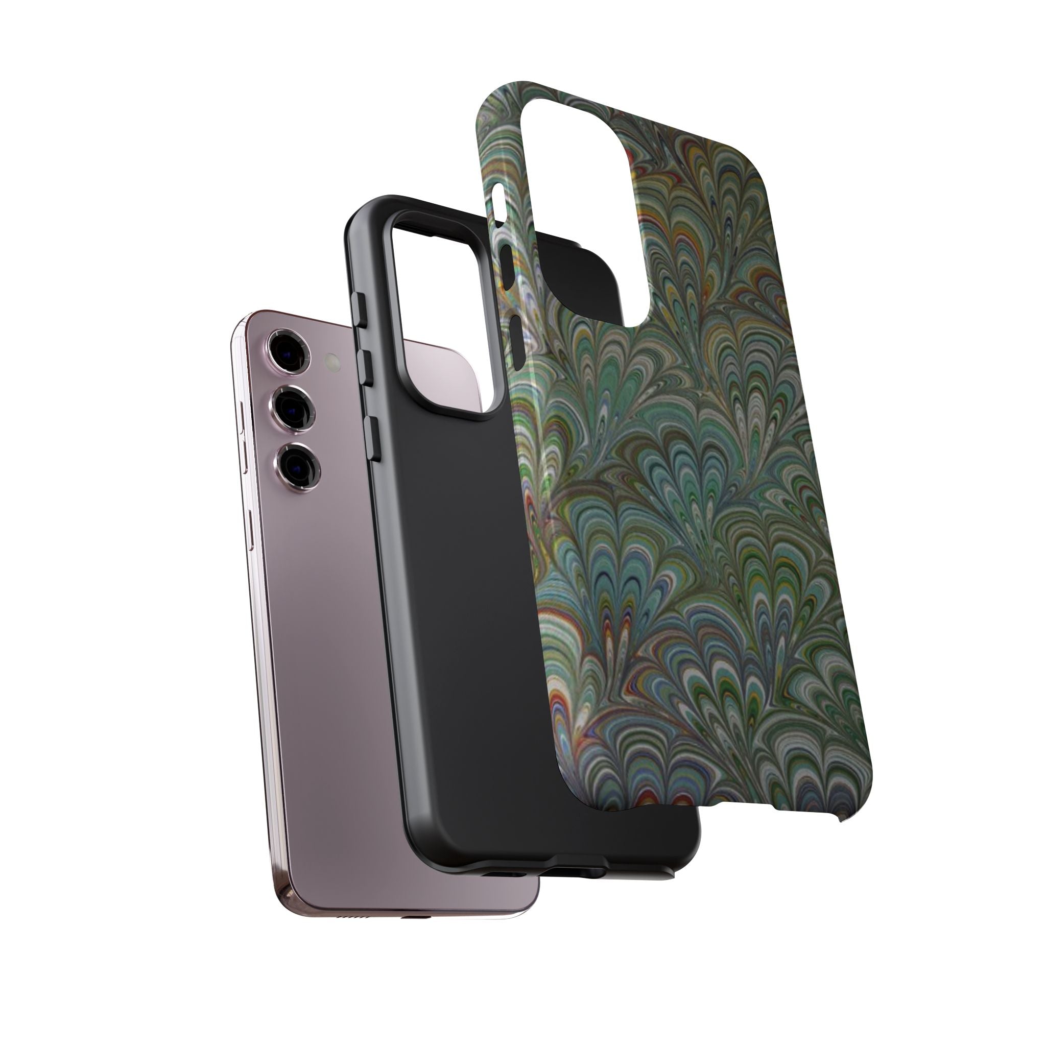 Green Marbled Peacock Durable Phone Case - Matte or Glossy