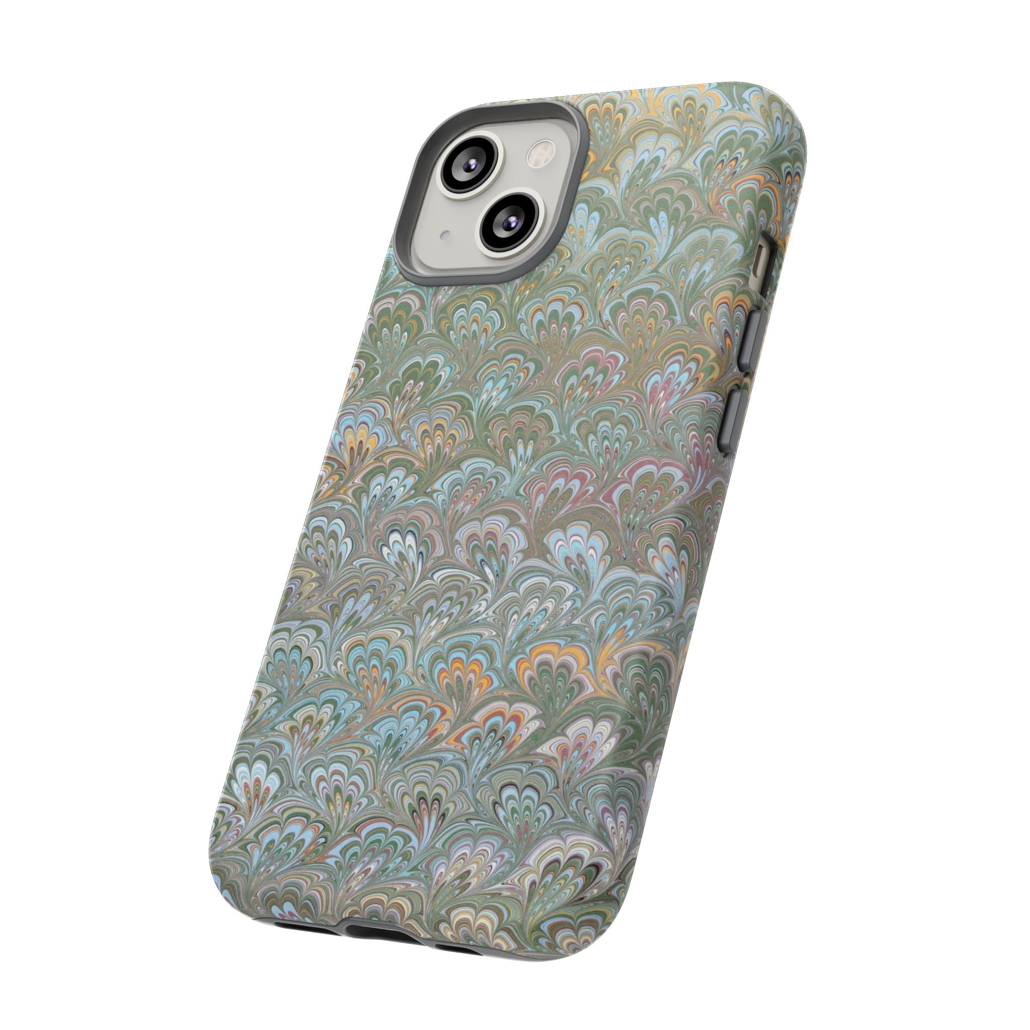 Blue and Green Feather Marbled Phone Case — Dual Layer - Tough Protective Phone Cover