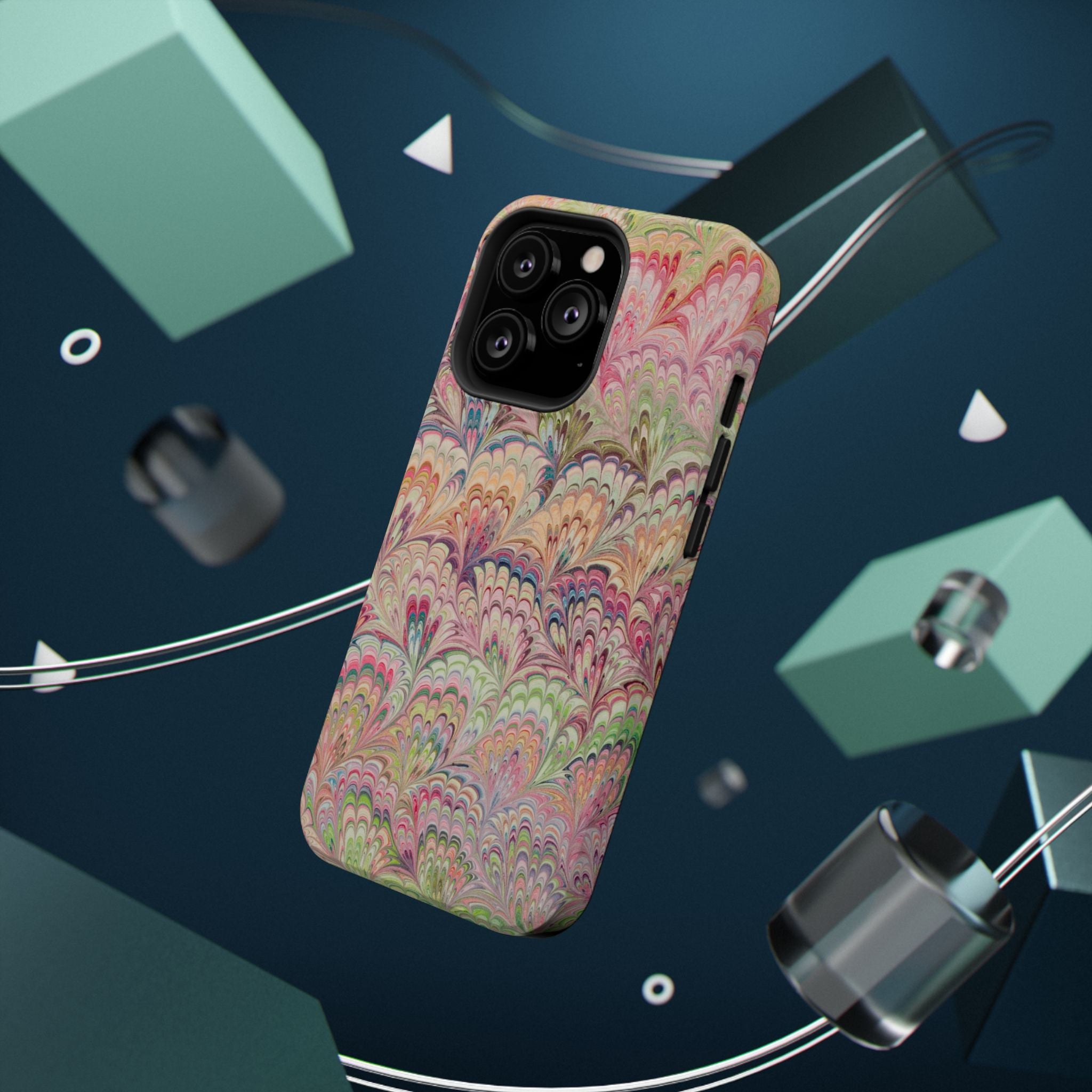 Marbled Pastel Pink and Green Impact-Resistant Phone Case for Apple + Samsung