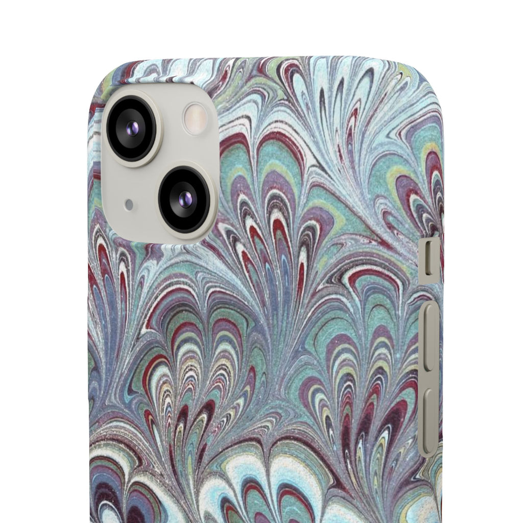 Marbled Feather Blue, White + Burgundy Swirl - Single Layer Slim Phone Case