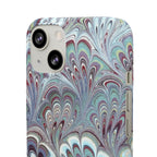 Marbled Feather Blue, White + Burgundy Swirl - Single Layer Slim Phone Case