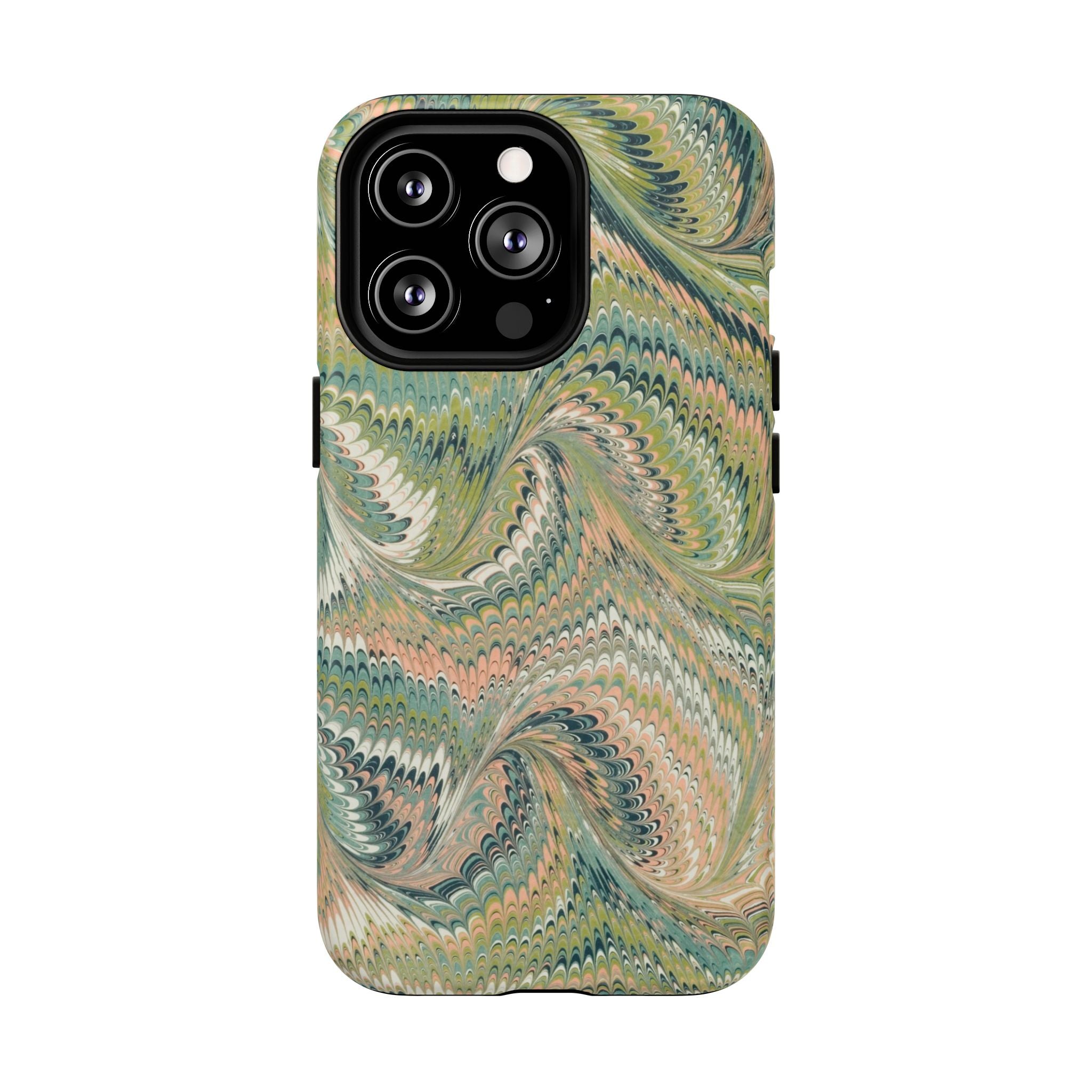 Florentine Marble iPhone Case | Inspired by Florence | Italian Marbled Paper Technique | Artisanal Green Swirl | Dual-Layer Protective Case | Matte or Glossy