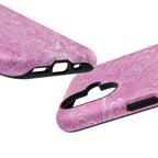Light Pink + White Florentine Vintage Hand-Marbled Paper Feather Design - Dual Protective Phone Case Design