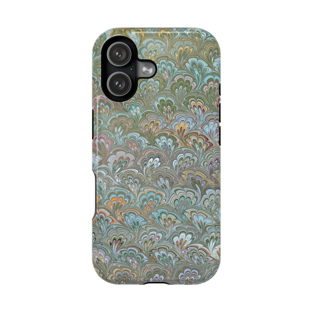 Green, Blue, + White Marbled Peacock - Dual Layer MAG SAFE Phone Case