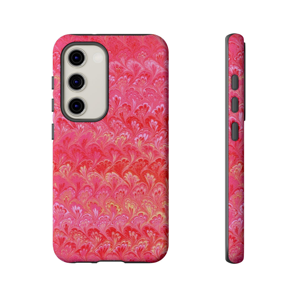 Pink and Gold Marbled Peacock Durable Phone Case - Olive Green and Brown - Matte or Glossy