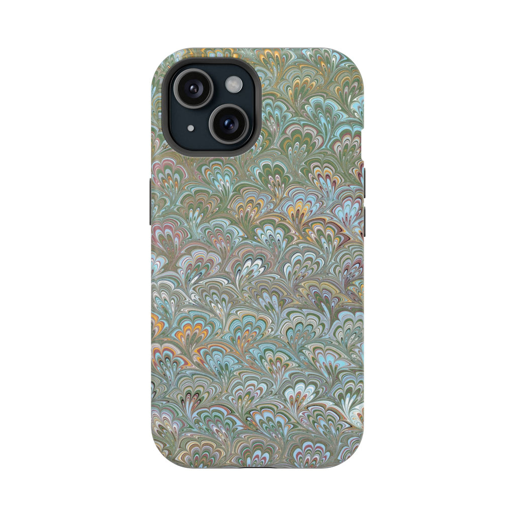 Green, Blue, + White Marbled Peacock - Dual Layer MAG SAFE Phone Case