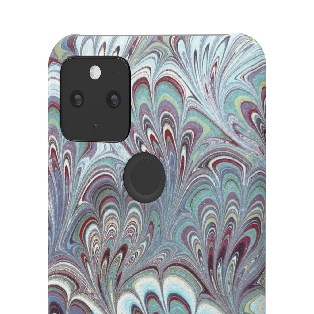 Marbled Feather Blue, White + Burgundy Swirl - Single Layer Slim Phone Case