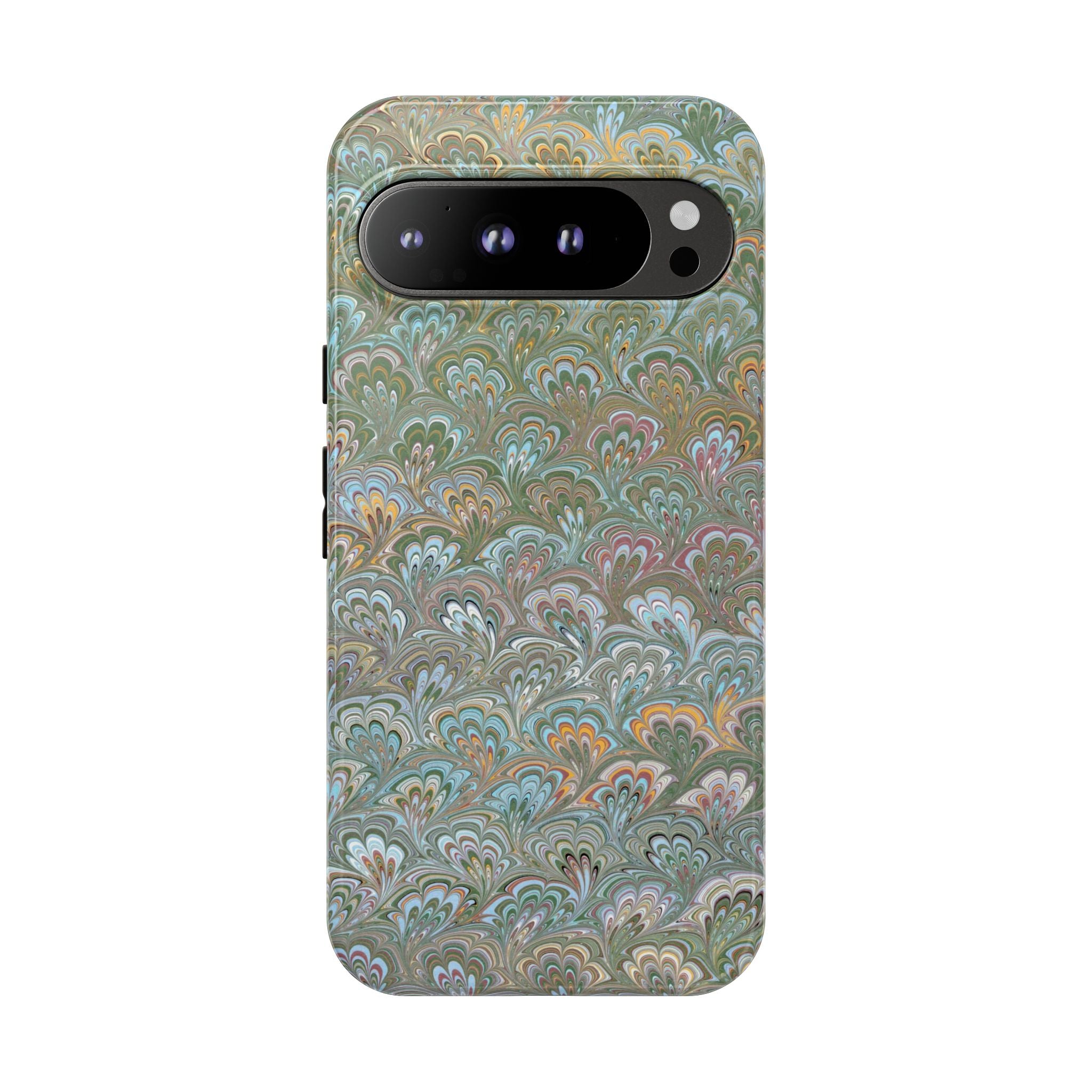 Blue and Green Feather Marbled Phone Case — Dual Layer - Tough Protective Phone Cover