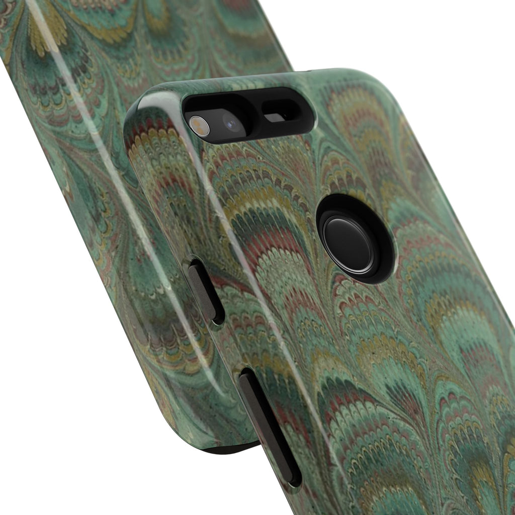 Marbled Peacock Durable Phone Case - Olive Green and Brown - Matte or Glossy
