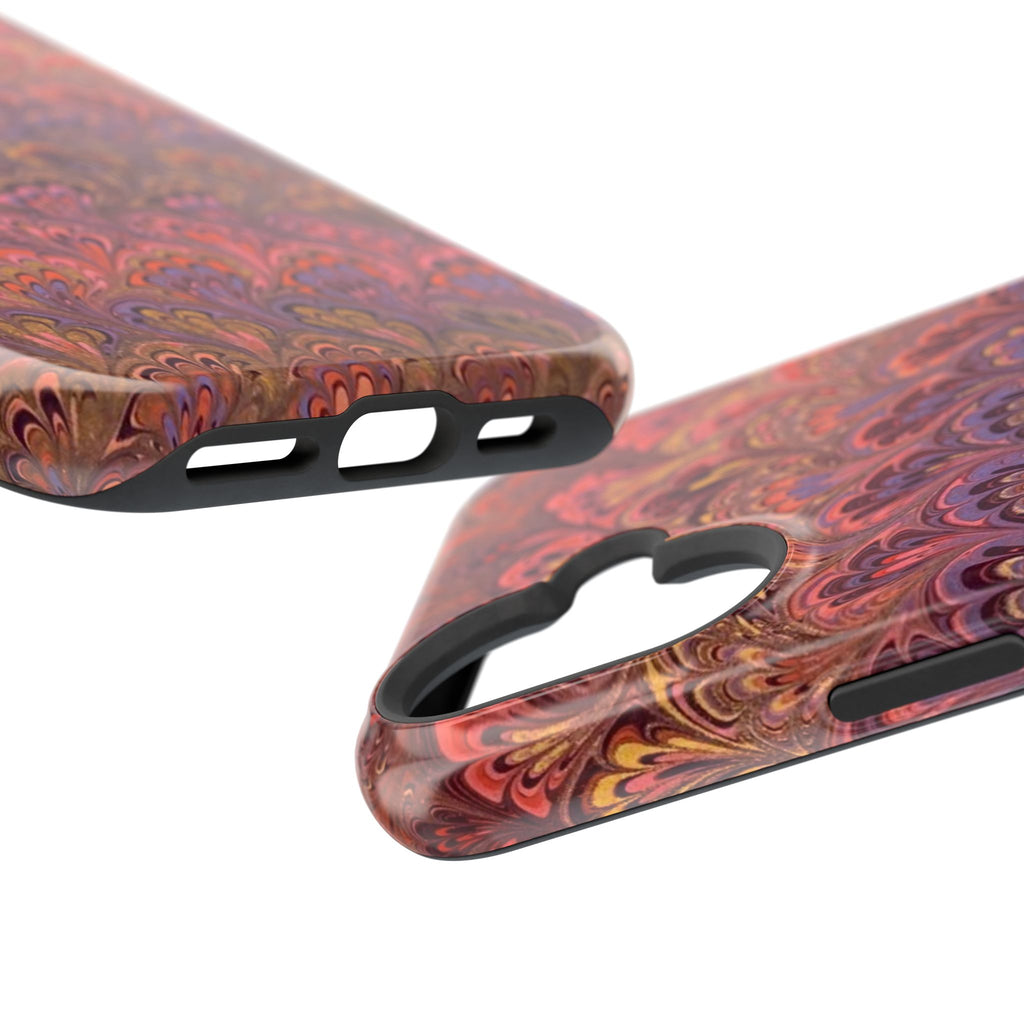 Mag Safe Marble iPhone Case - Red, Burgundy, Lavender & Gold Impact-Resistant