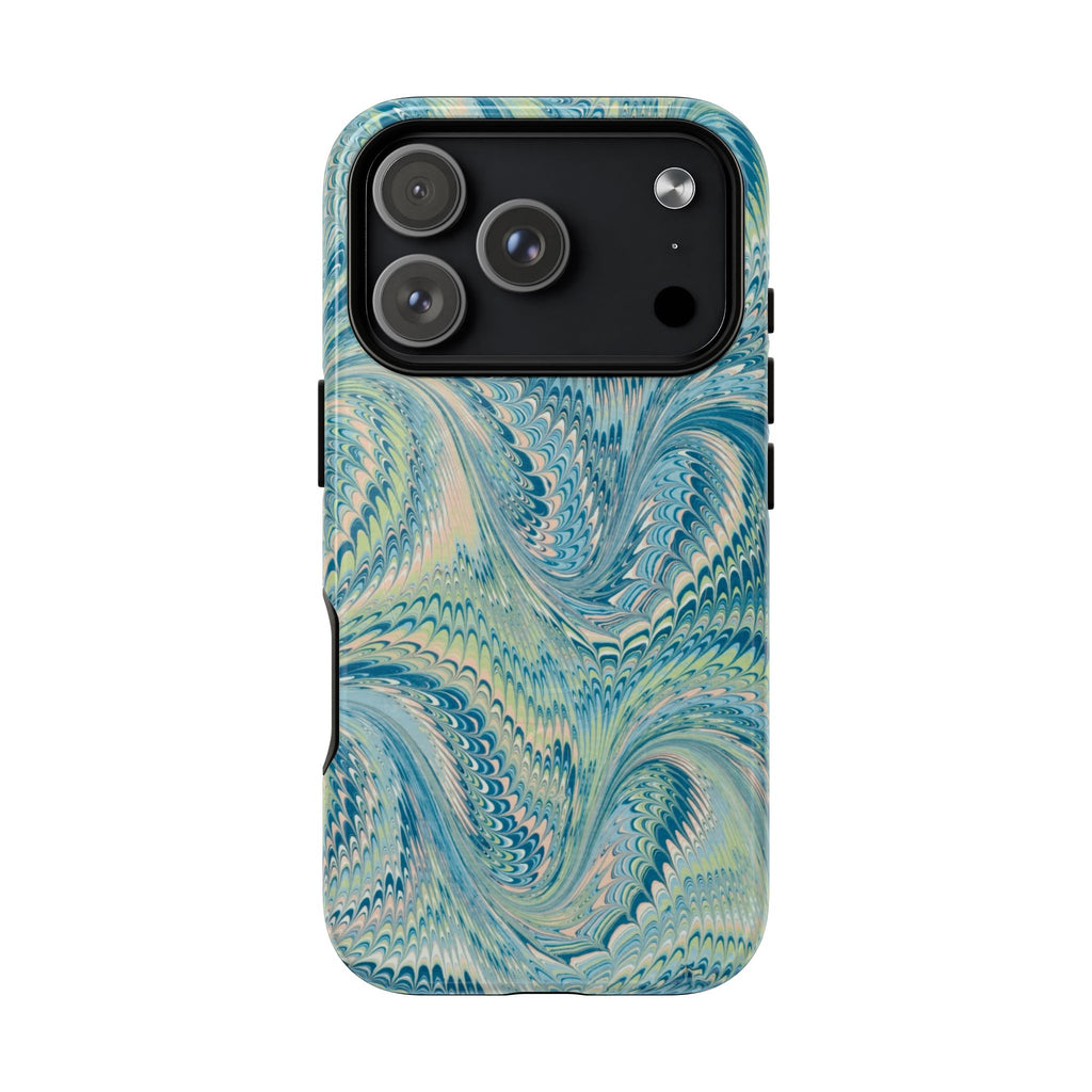Aqua + Green Marble Phone Case - Impact-Resistant Durable - Dual Cover Design