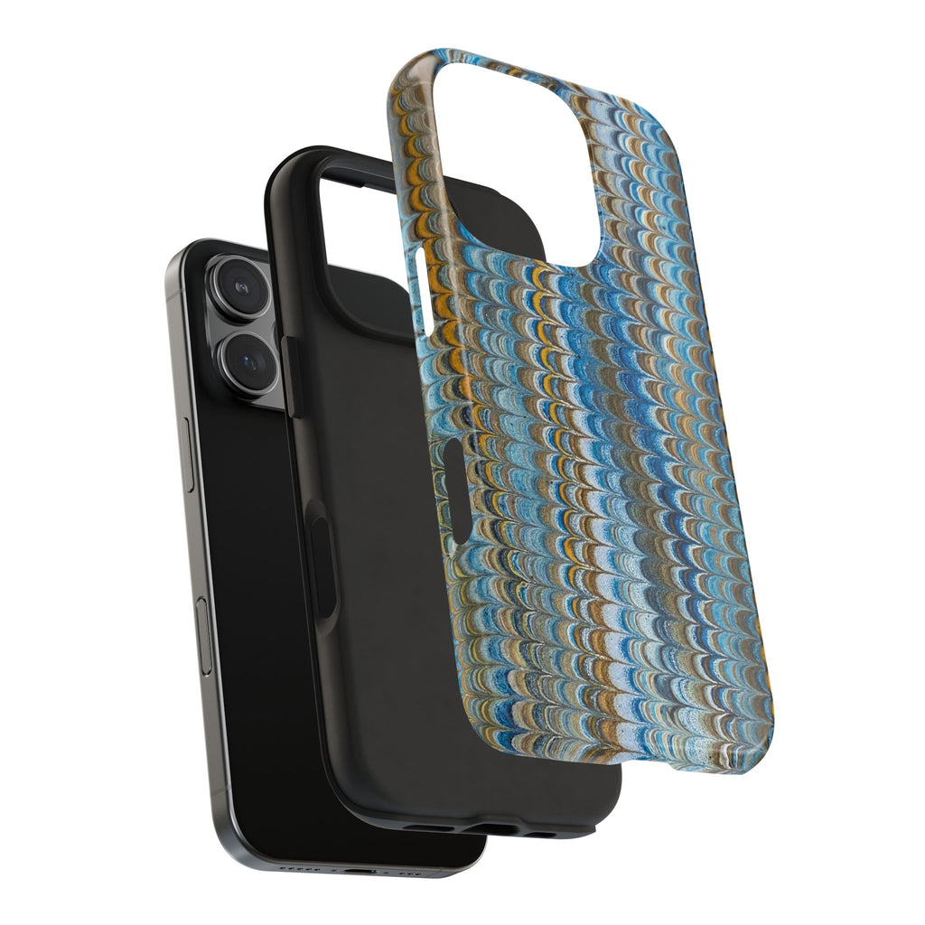 Blue Medley Vertical Feathered Marbled Design Tough Phone Case - Dual Layer