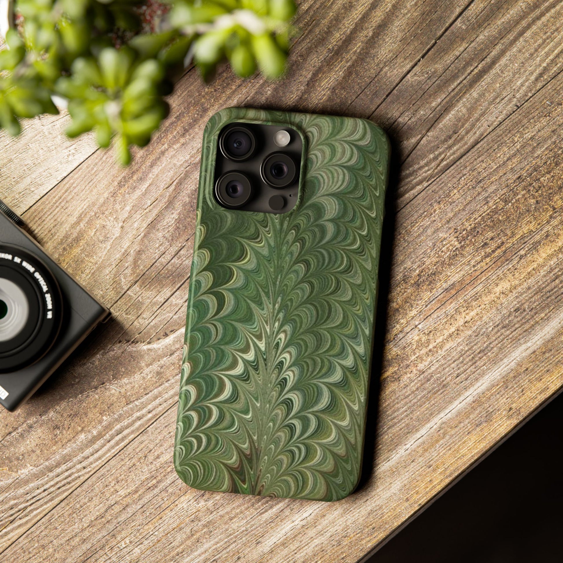 Deep Green Hues of Italian Hand-Painted, Vintage Marbled Paper from Italy Designed Phone Case, iPhone16 Case and all iPhone Cases
