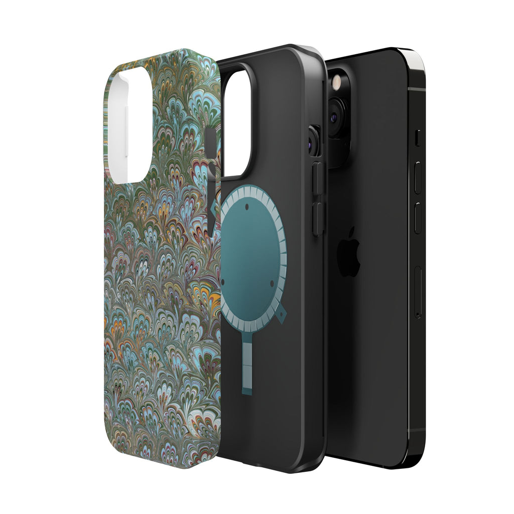 Green, Blue, + White Marbled Peacock - Dual Layer MAG SAFE Phone Case