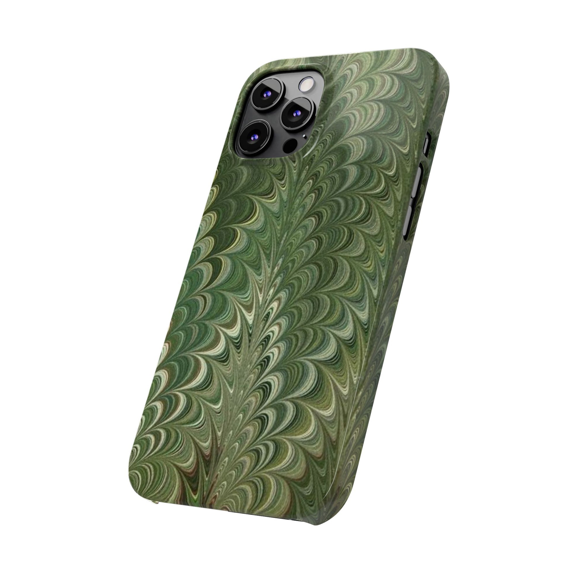 Deep Green Hues of Italian Hand-Painted, Vintage Marbled Paper from Italy Designed Phone Case, iPhone16 Case and all iPhone Cases