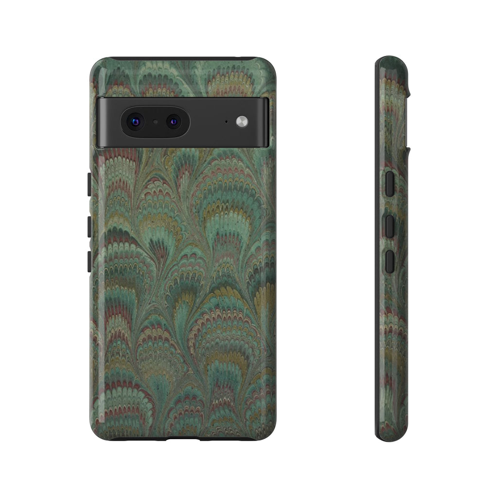 Marbled Peacock Durable Phone Case - Olive Green and Brown - Matte or Glossy