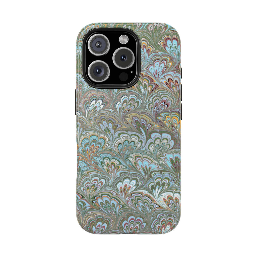 Green, Blue + White Italian Feather Design Dual Layer, Glossy Phone Case - iPhone 18 sizes