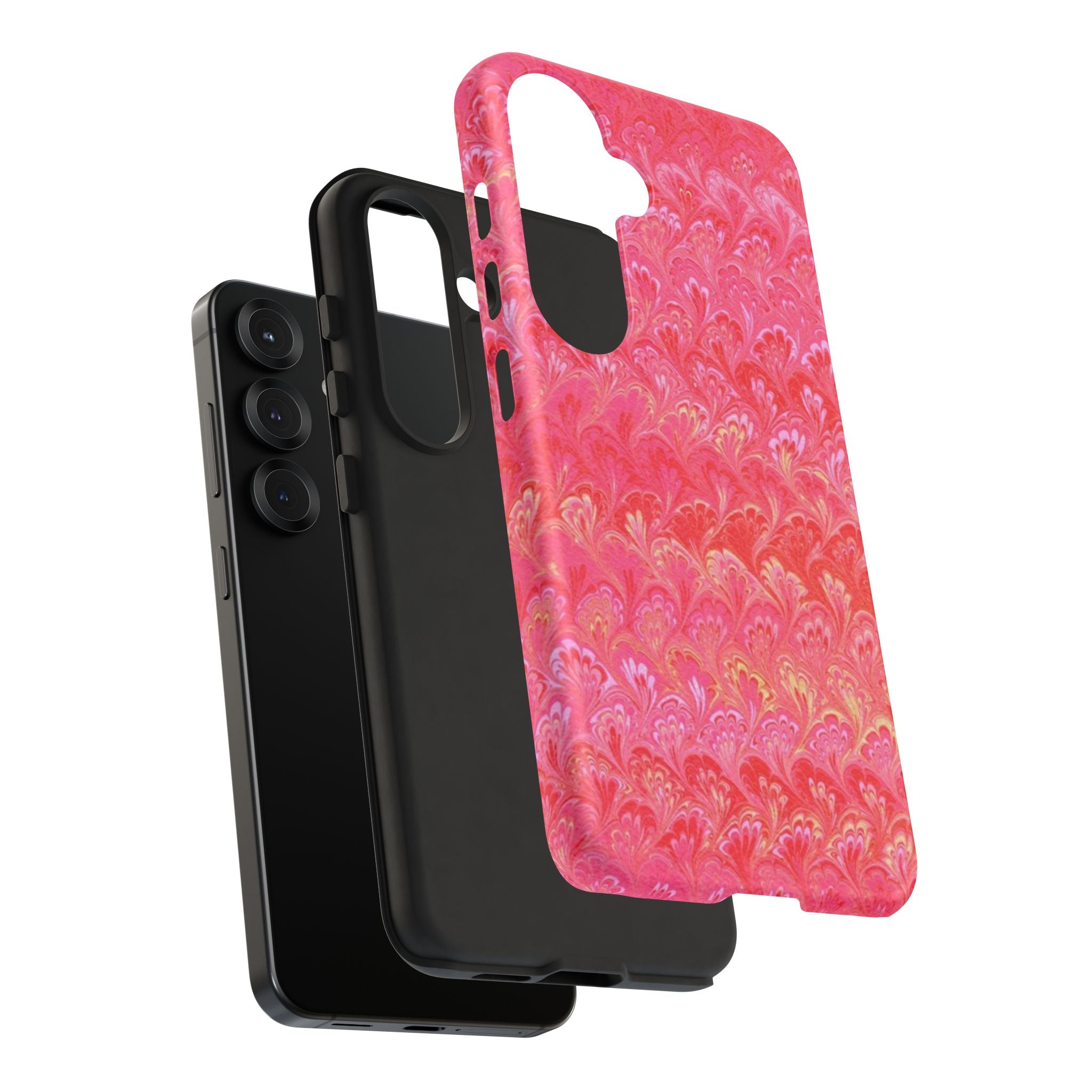 Pink and Gold Marbled Peacock Durable Phone Case - Olive Green and Brown - Matte or Glossy