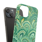 Marbled Feather Green Swirl - Single Layer Slim Phone Case