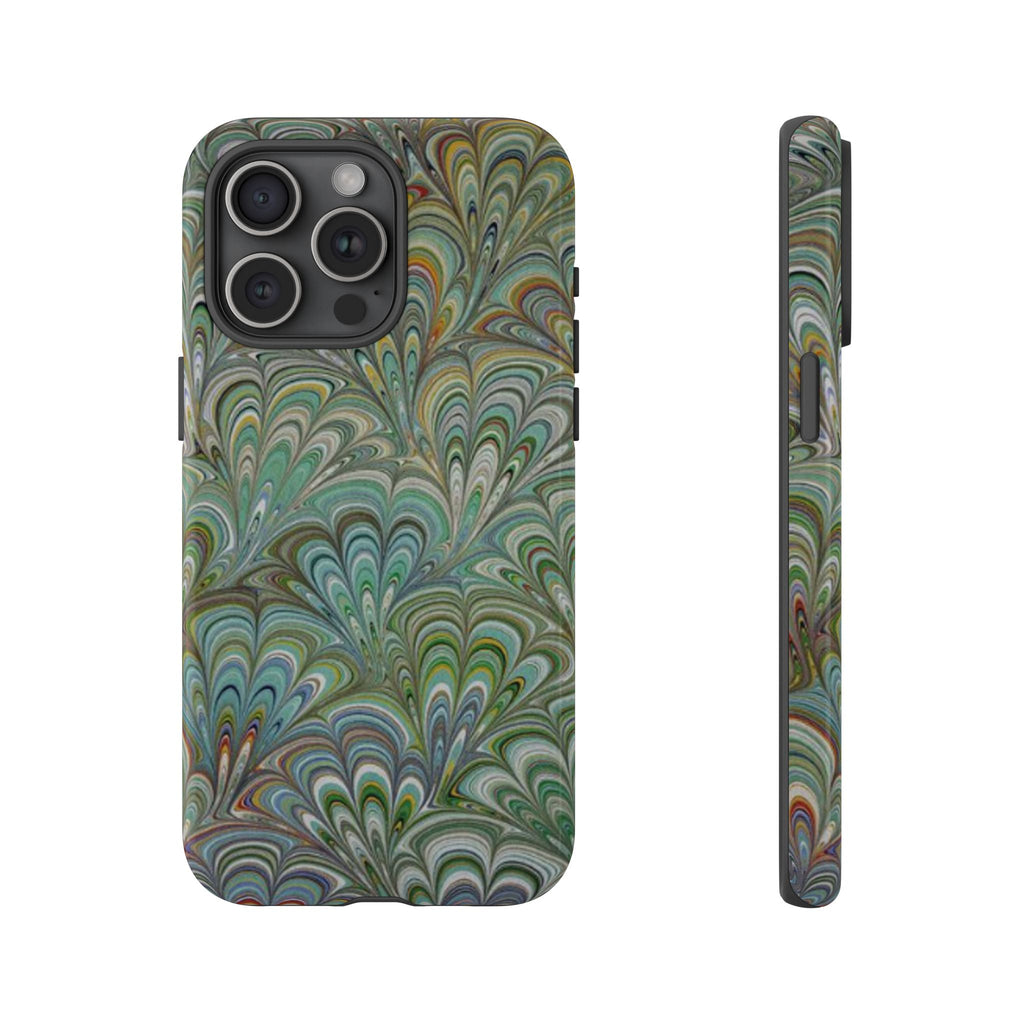 Green Marbled Peacock Durable Phone Case - Matte or Glossy